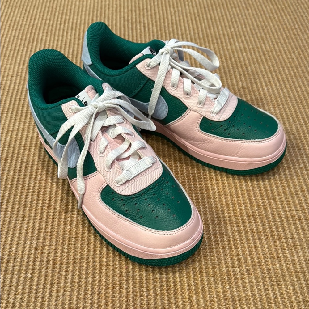 Women’s Nike Air Air Force 1 - Pink & Green Leather w/ Light Blue Swoosh